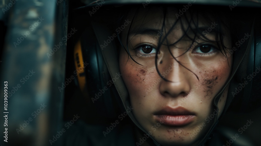 Woman in protective gear shows determination while navigating challenging terrain during a tactical training exercise in nature Woman in protective gear shows determination while navigating challenging terrain during a tactical training exercise in nature