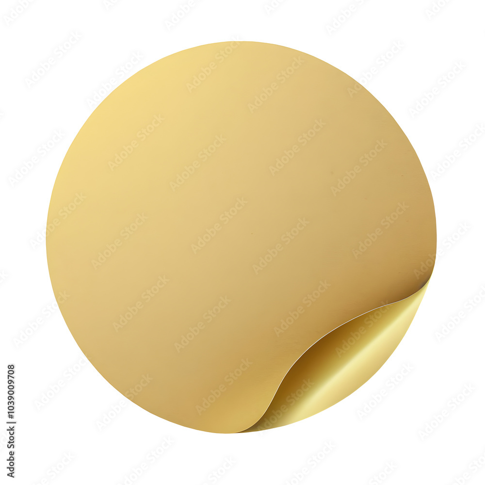 A blank golden round adhesive paper sticker label isolated on a transparent or white background. A blank golden round adhesive paper sticker label isolated on a transparent or white background.