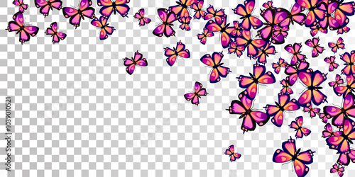 Tropical purple butterflies cartoon vector wallpaper. Summer vivid moths. Fan...