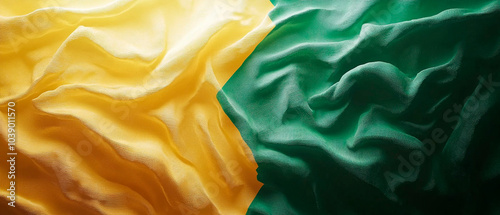 yellow green silk background. Brazilian flag 