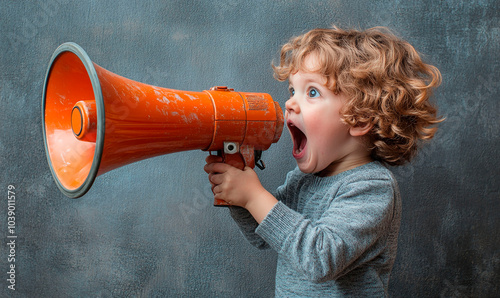 little child shouting through megaphone