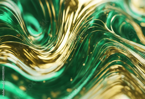 Abstract designful green and gold wave pattern isolated on white or transparent photo