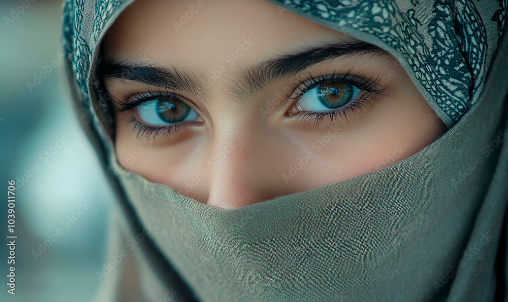 A close up portrait of young Muslim girl in niqab A close up portrait of young Muslim girl in niqab