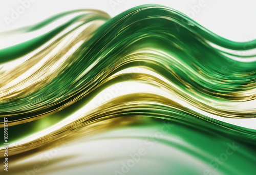 Abstract designful green and gold wave pattern isolated on white or transparent photo