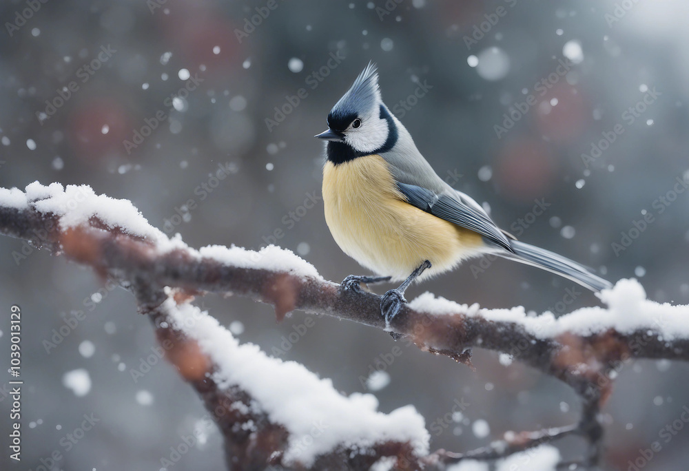 Obraz premium Bird (great titmouse) in winter time
