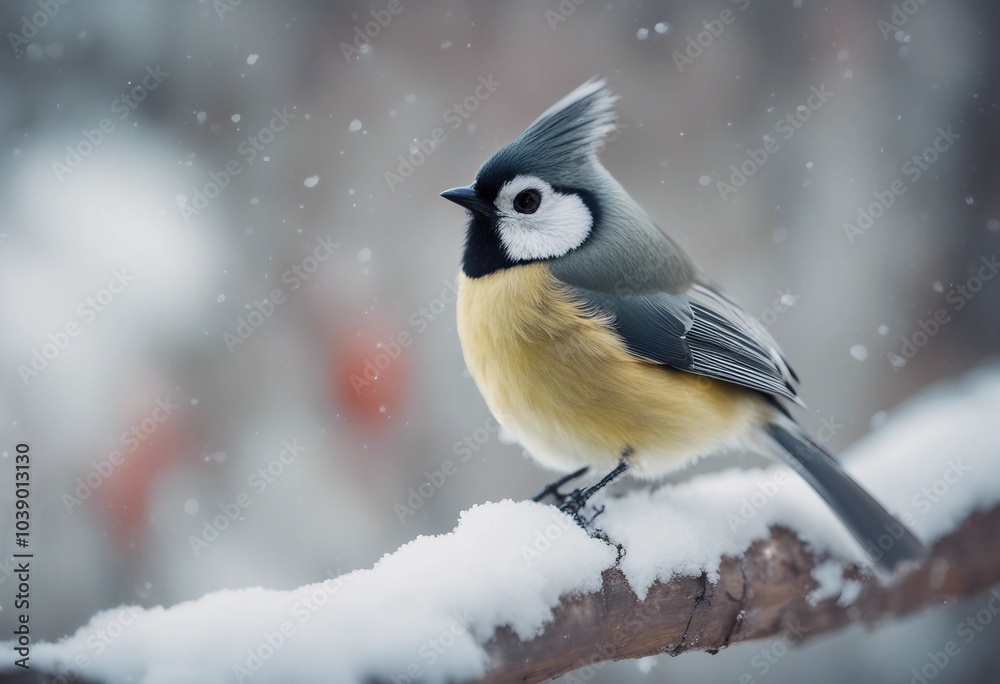 Naklejka premium Bird (great titmouse) in winter time