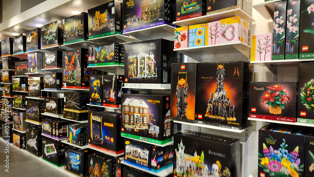 Naklejka premium Toys at display at lego store.