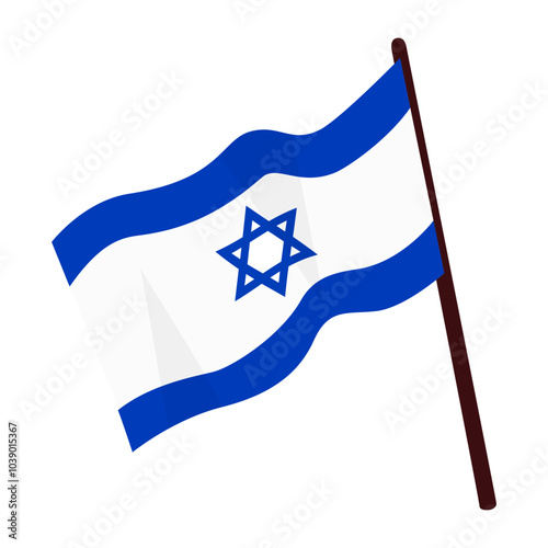Israel Flag icon vector in flat style. Israel flag modern icon. Waving in the Wind on Pole. National flag of Israel