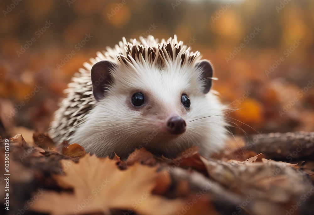 Four-toed Hedgehog (African pygmy hedgehog) Atelerix albiventris funny autumnal picture Four-toed Hedgehog (African pygmy hedgehog) Atelerix albiventris funny autumnal picture