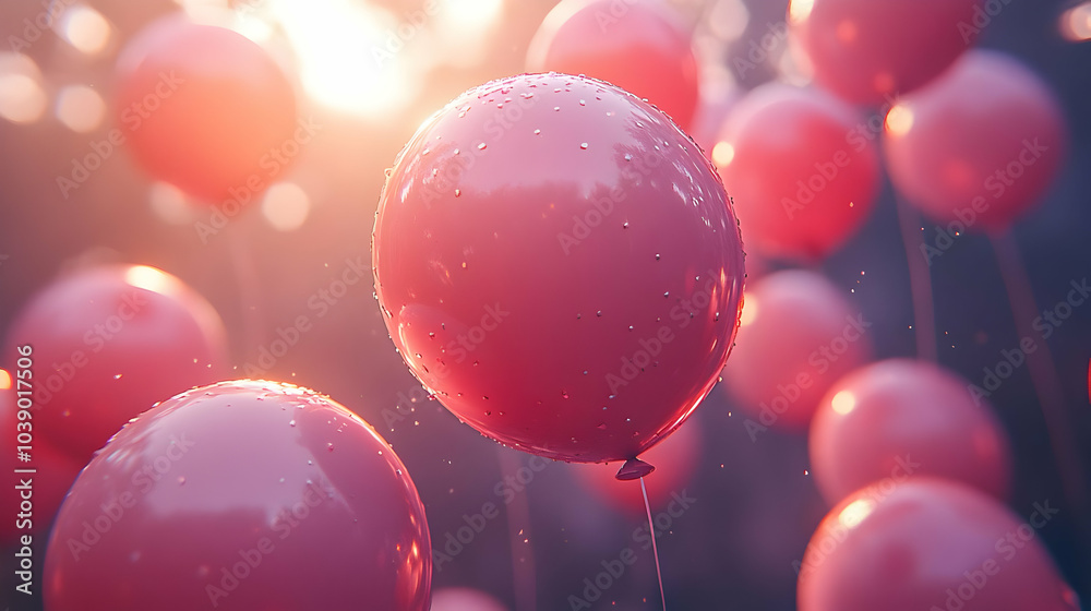 Pink Balloons in Soft Light 3D Illustration Pink Balloons in Soft Light 3D Illustration