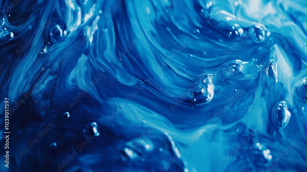 Blue paint produces a vivid background with artistic swirling patterns that mimic liquid flow. Blue paint produces a vivid background with artistic swirling patterns that mimic liquid flow.