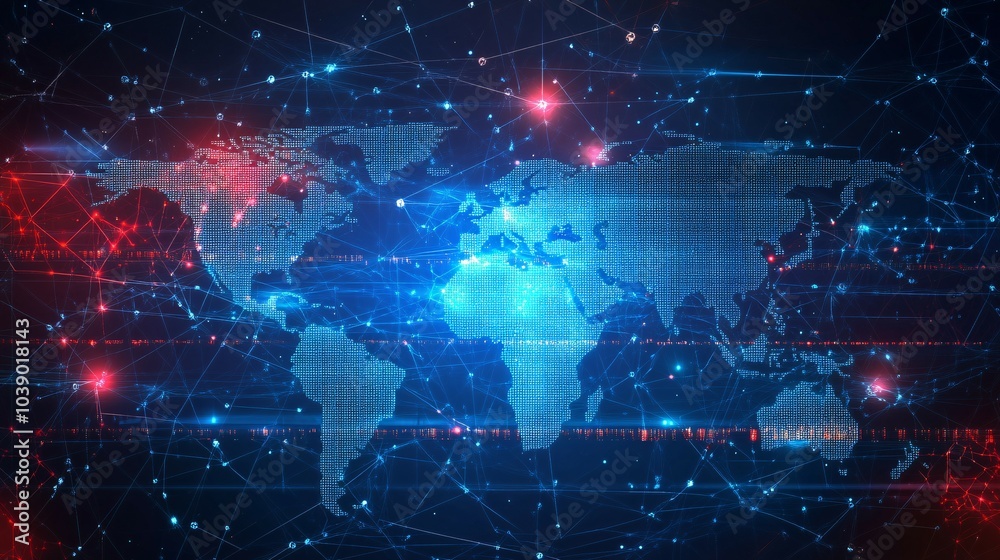 A Digital World Map with Interconnected Lines and Glowing Points A Digital World Map with Interconnected Lines and Glowing Points