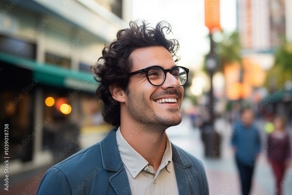 Portrait of a handsome young man with curly hair and eyeglasses Portrait of a handsome young man with curly hair and eyeglasses