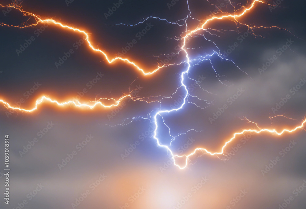 Orange blue electric lightning isolated on white or transparent Orange blue electric lightning isolated on white or transparent
