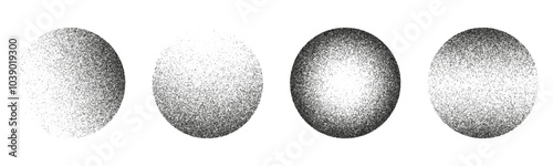 Halftone Gradient Round Circles Pattern Vector Design Elements with Noise Grains from Dark to Light. Circles  with stipple effect.
