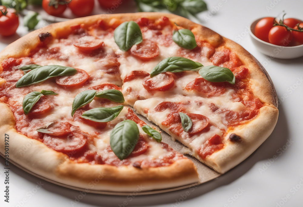 Pizza margherita isolated on white or transparent