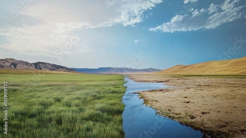 River Dividing Two Landscapes