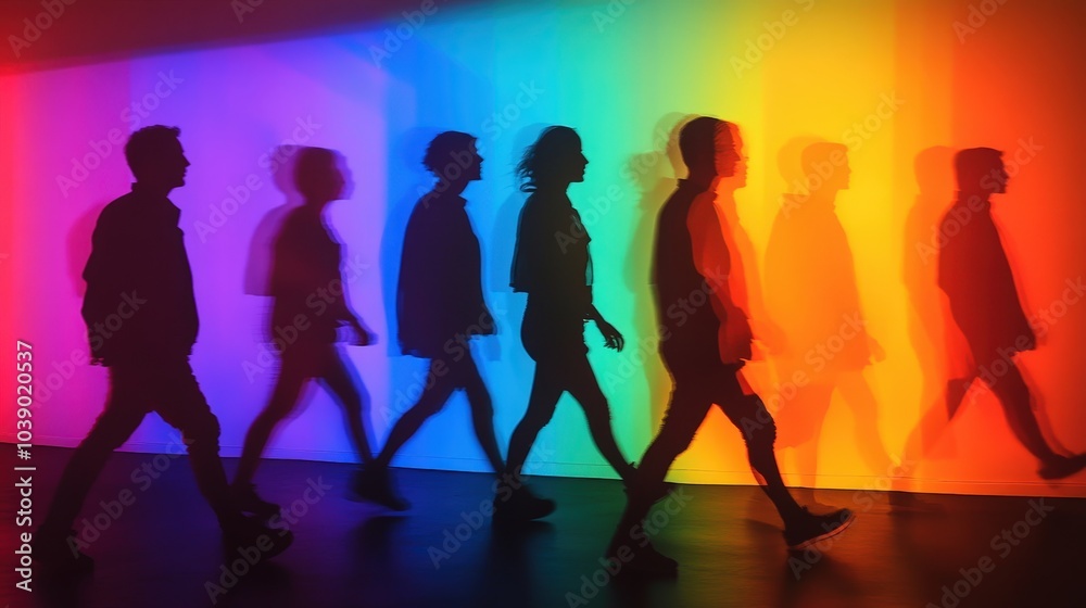 Colorful Shadows of Walking Figures in Motion Colorful Shadows of Walking Figures in Motion