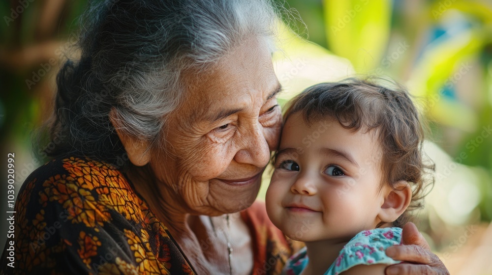 Depictions of a grandmother lovingly interacting with a grandchild, focusing on tender moments and nurturing gestures. Clean and clear images capture the special relationship between them.1b727 Depictions of a grandmother lovingly interacting with a grandchild, focusing on tender moments and nurturing gestures. Clean and clear images capture the special relationship between them.1b727