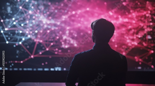 Silhouette of a Person Watching Vibrant Fireworks Display