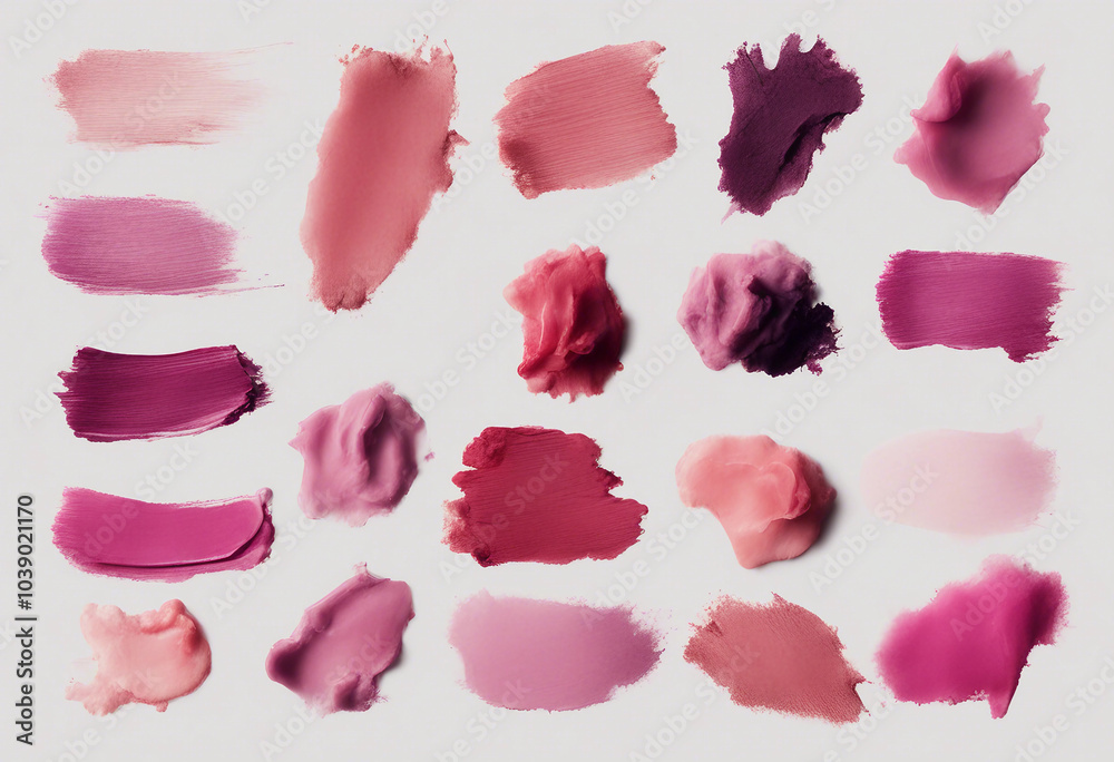 Set collection of Assorted Lipstick smear smudge swatch isolated on white or transparent Set collection of Assorted Lipstick smear smudge swatch isolated on white or transparent