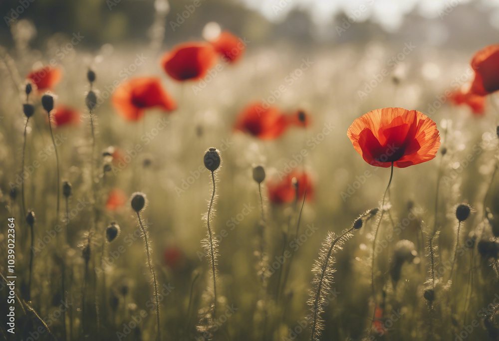 Fototapeta premium Summer meadow with red poppies