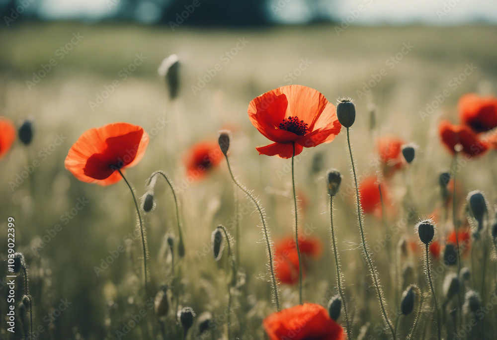 Fototapeta premium Summer meadow with red poppies