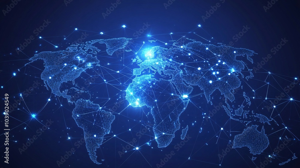 A Digital Rendering of a World Map with Connected Nodes A Digital Rendering of a World Map with Connected Nodes