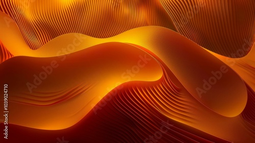  Vibrant orange abstract waves with smooth curves and layered textures for dynamic background or design concept