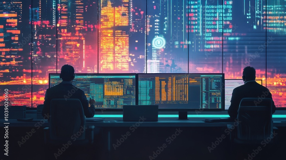 Silhouettes of People Observing a Futuristic City Skyline Silhouettes of People Observing a Futuristic City Skyline