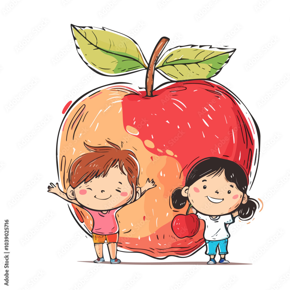High-Quality Vector Illustration of Little kids with a giant apple, isolated on a white background, apple vector High-Quality Vector Illustration of Little kids with a giant apple, isolated on a white background, apple vector