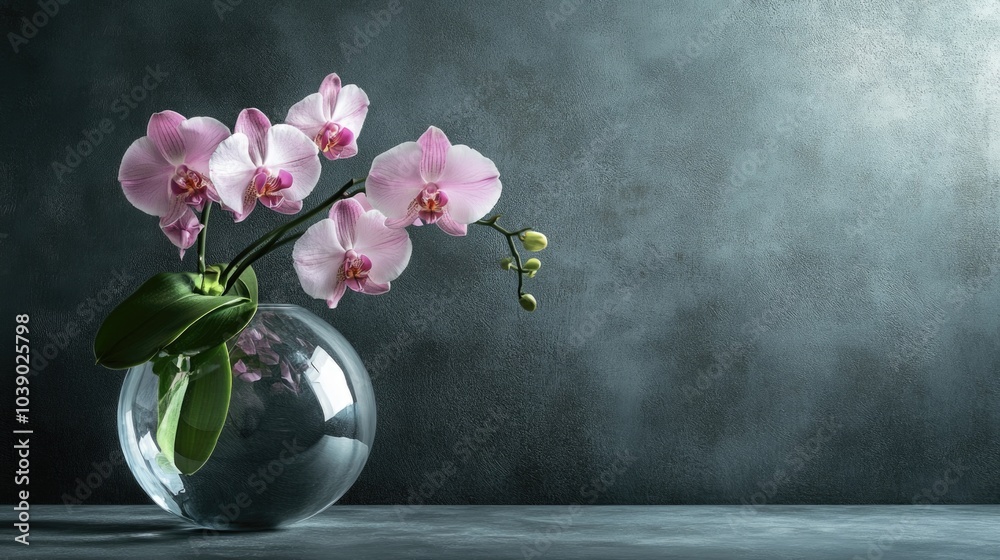 A blooming orchid in a glass vase A blooming orchid in a glass vase