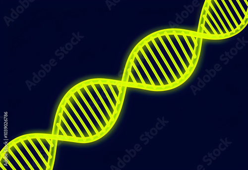 dna double helix, neon yellow on a navy blue background