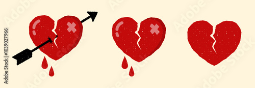 Hand-drawn broken heart with arrow