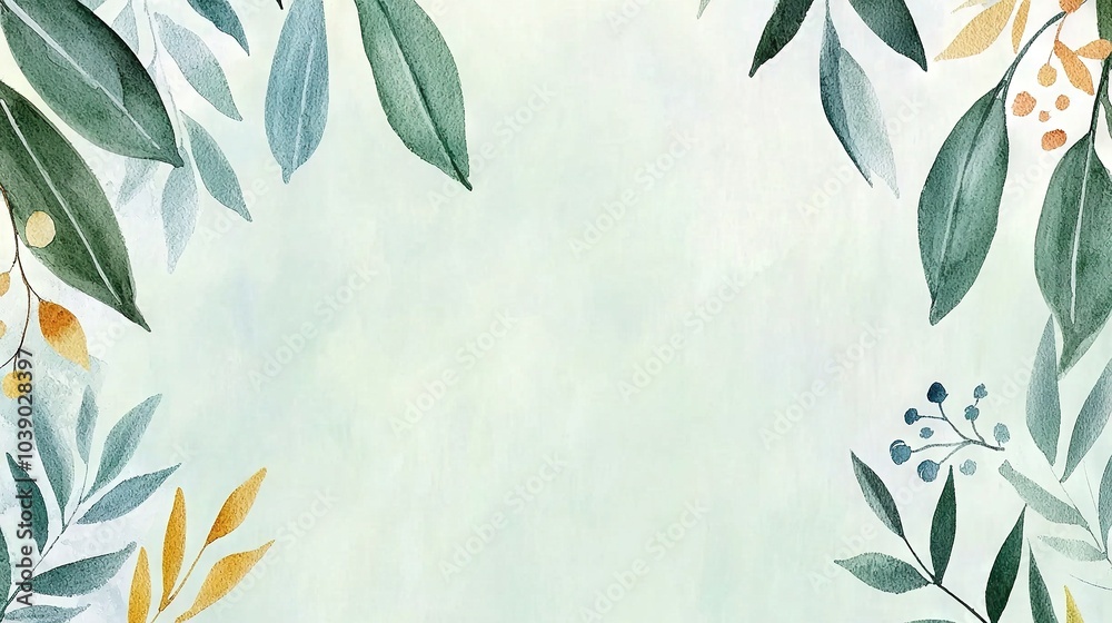 Light Green Background with Leaves & Berries Light Green Background with Leaves & Berries