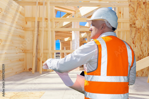 Man building house out of w...
