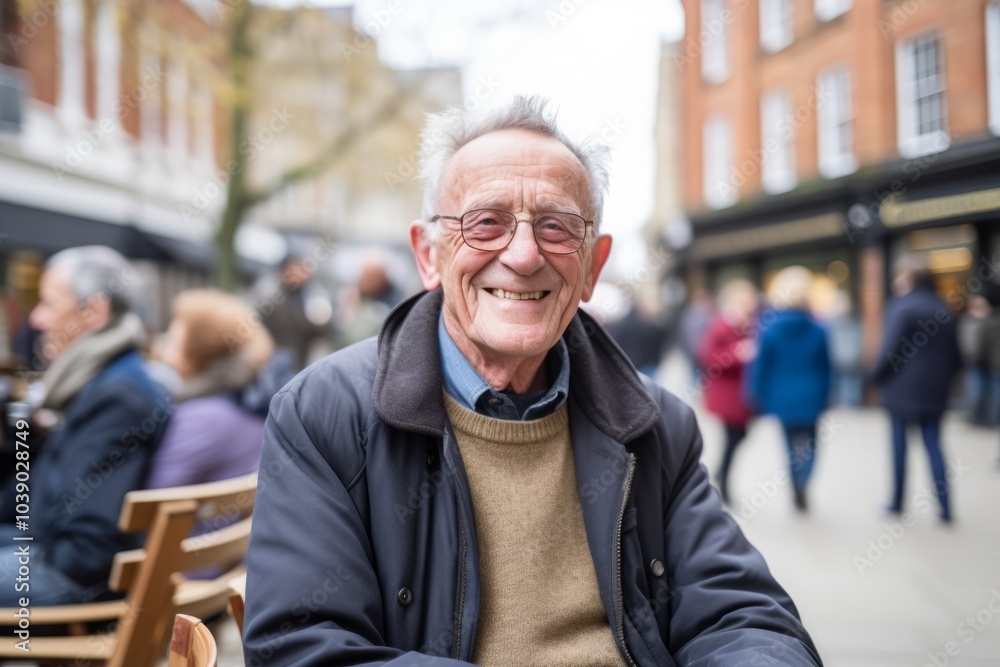 Portrait of happy senior man sitting in a cafe in London, UK Portrait of happy senior man sitting in a cafe in London, UK