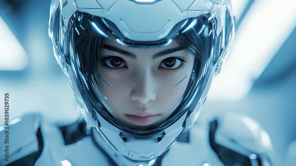 A futuristic anime girl in a white space suit, generative ai A futuristic anime girl in a white space suit, generative ai