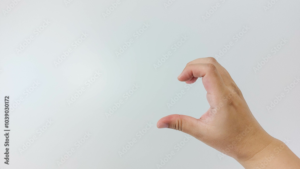 Hand gesture close up, half heart. Isolated on white background Hand gesture close up, half heart. Isolated on white background