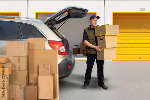 Foto Man brought boxes to storage unit