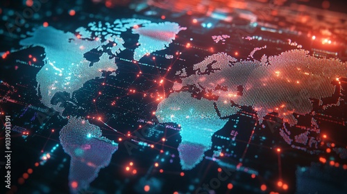 A Digital Representation of the Earth with Red and Blue Lights