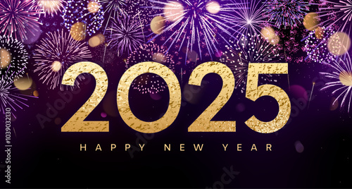 Happy New Year 2025 fireworks card template