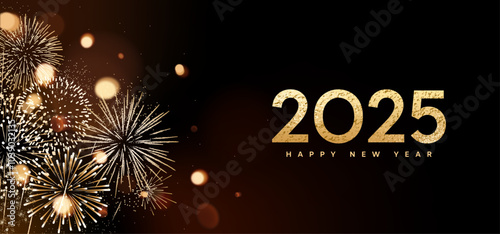 2025 fireworks banner, Happy New Year card template