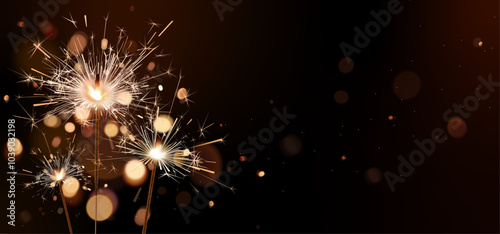 Celebration background, bengal fire banner, sparkler border