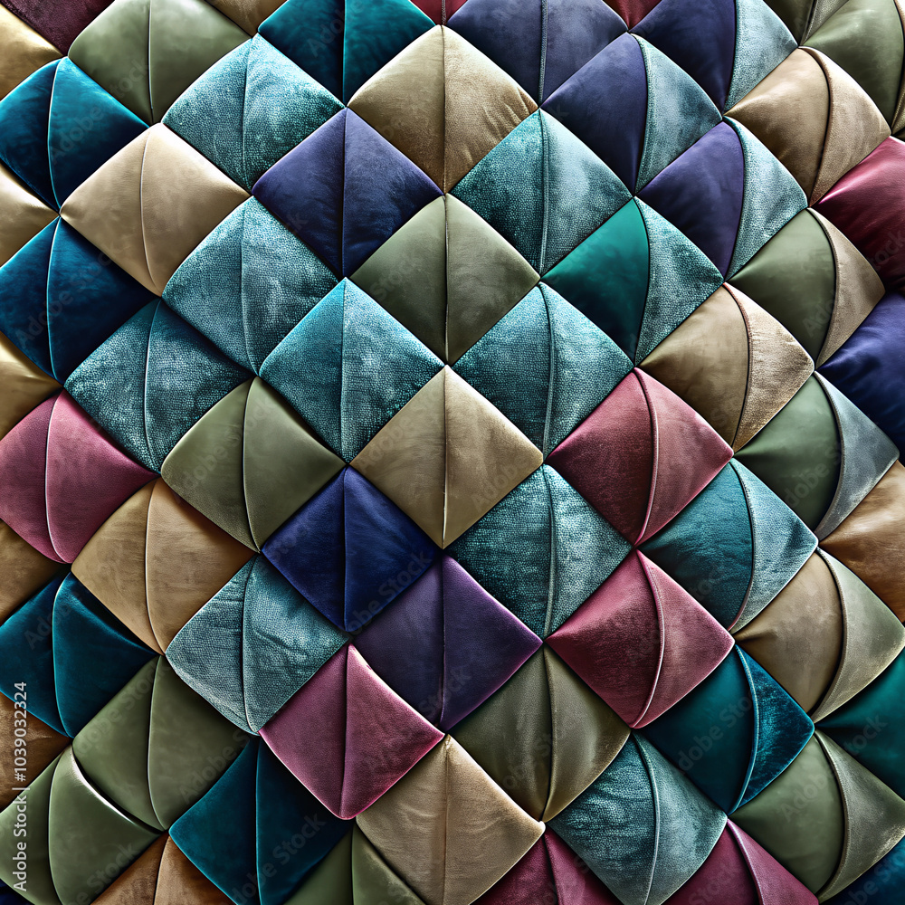 Luxurious velvet mosaic background featuring colorful diamond-shaped patterns Luxurious velvet mosaic background featuring colorful diamond-shaped patterns
