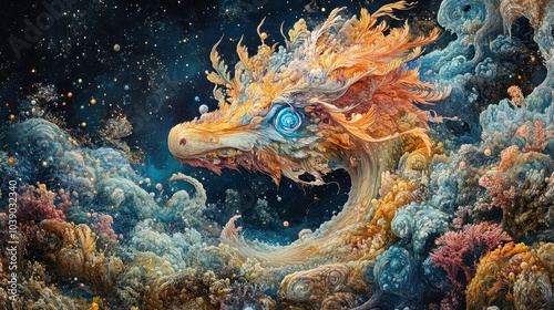 A whimsical painting of a fantastical creature in a dreamlike landscape, blending reality and imagination with surreal elements, Generative AI