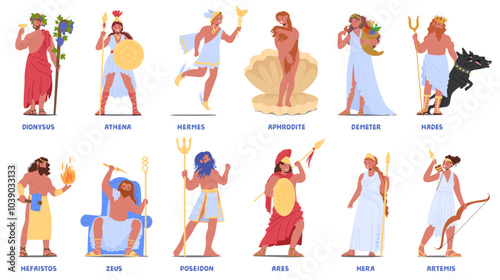 Vibrant Illustrations Of Prominent Ancient Greek Deities Embodying Rich Mythology And Symbolism photo