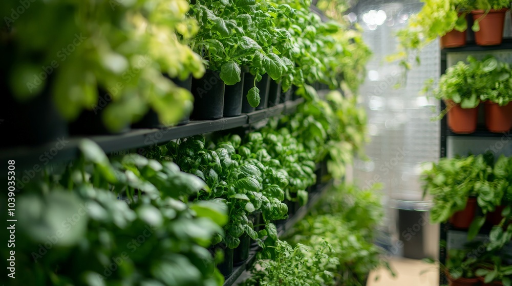 A wide-angle shot of a vertical hydroponic system growing various herbs and vegetables in a compact urban environment A wide-angle shot of a vertical hydroponic system growing various herbs and vegetables in a compact urban environment