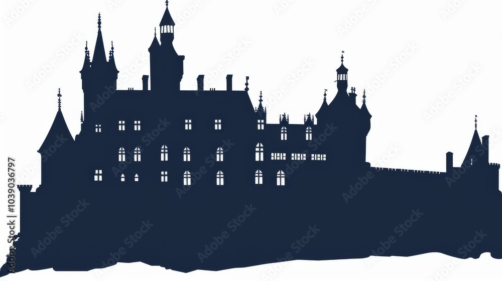 Silhouette of Chateau de Bonaguil with intricate architectural details perfect for tourism and historical themes Silhouette of Chateau de Bonaguil with intricate architectural details perfect for tourism and historical themes