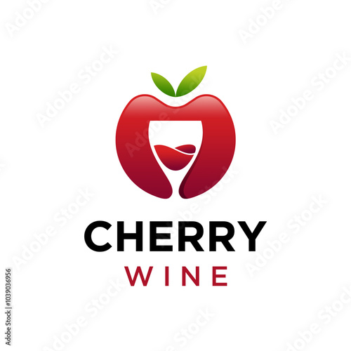 Cherry fruit and wine drink juice cocktail logo design